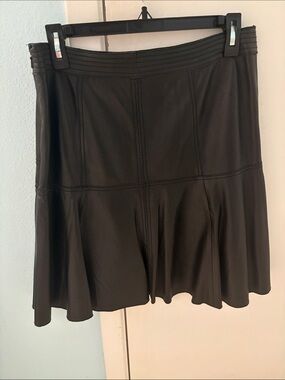 100% Black Leather Flared Skirt